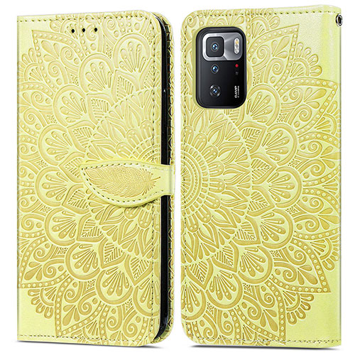 Leather Case Stands Fashionable Pattern Flip Cover Holder S04D for Xiaomi Poco X3 GT 5G Yellow