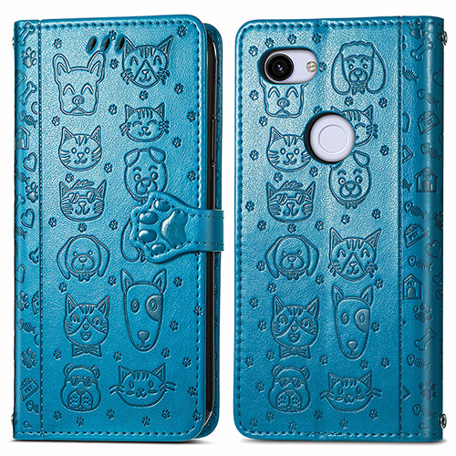 Leather Case Stands Fashionable Pattern Flip Cover Holder S05D for Google Pixel 3a XL Blue