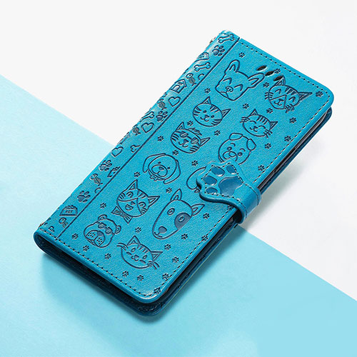 Leather Case Stands Fashionable Pattern Flip Cover Holder S05D for Google Pixel 4a Blue