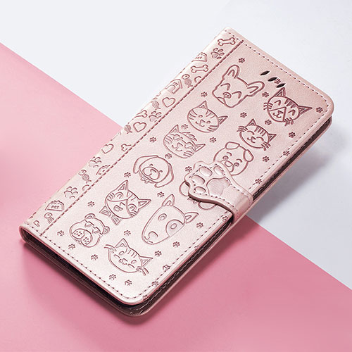 Leather Case Stands Fashionable Pattern Flip Cover Holder S05D for Google Pixel 5 Rose Gold