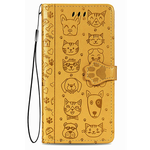 Leather Case Stands Fashionable Pattern Flip Cover Holder S05D for Samsung Galaxy S21 Plus 5G Yellow