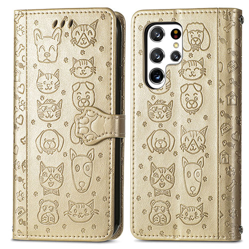 Leather Case Stands Fashionable Pattern Flip Cover Holder S05D for Samsung Galaxy S21 Ultra 5G Gold