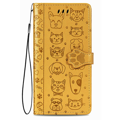 Leather Case Stands Fashionable Pattern Flip Cover Holder S05D for Samsung Galaxy S22 5G Yellow