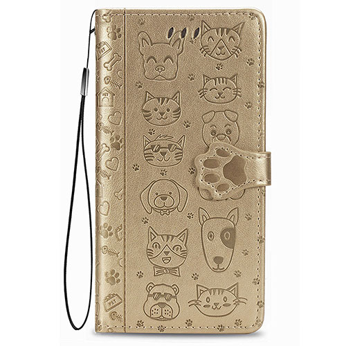 Leather Case Stands Fashionable Pattern Flip Cover Holder S05D for Samsung Galaxy S23 5G Gold