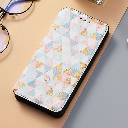 Leather Case Stands Fashionable Pattern Flip Cover Holder S06D for Samsung Galaxy S22 Plus 5G White