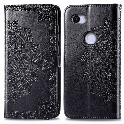 Leather Case Stands Fashionable Pattern Flip Cover Holder S07D for Google Pixel 3a XL Black