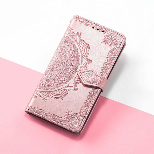Leather Case Stands Fashionable Pattern Flip Cover Holder S07D for Google Pixel 5 Rose Gold