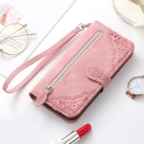 Leather Case Stands Fashionable Pattern Flip Cover Holder S07D for Samsung Galaxy S21 5G Rose Gold