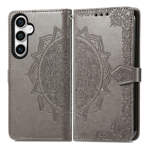 Leather Case Stands Fashionable Pattern Flip Cover Holder S07D for Samsung Galaxy S21 FE 5G Gray