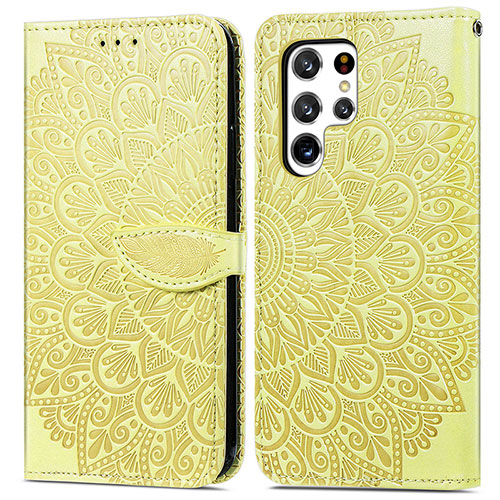 Leather Case Stands Fashionable Pattern Flip Cover Holder S07D for Samsung Galaxy S21 Ultra 5G Yellow