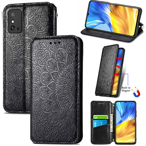 Leather Case Stands Fashionable Pattern Flip Cover Holder S09D for Huawei Honor X10 Max 5G Black