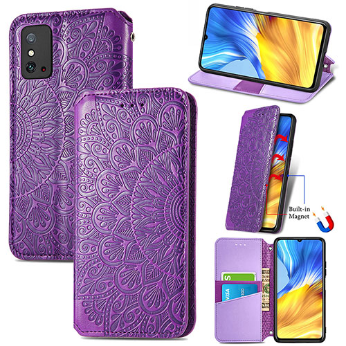 Leather Case Stands Fashionable Pattern Flip Cover Holder S09D for Huawei Honor X10 Max 5G Purple