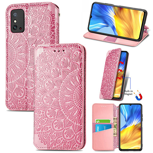 Leather Case Stands Fashionable Pattern Flip Cover Holder S09D for Huawei Honor X10 Max 5G Rose Gold