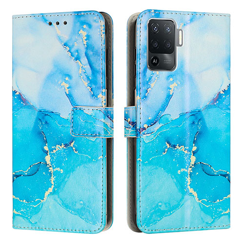 Leather Case Stands Fashionable Pattern Flip Cover Holder Y01X for Oppo A94 4G Blue