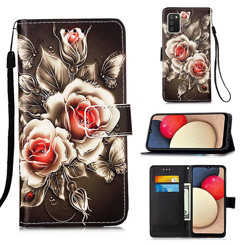 Leather Case Stands Fashionable Pattern Flip Cover Holder Y02B for Samsung Galaxy A02s Black