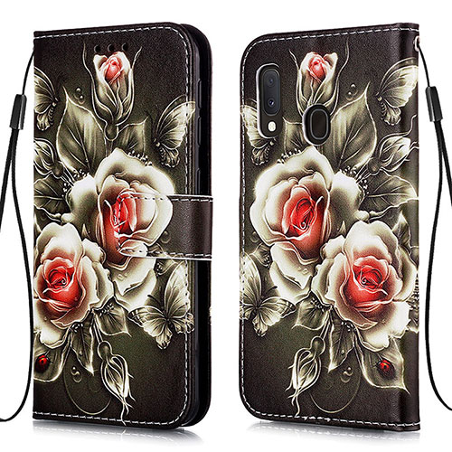 Leather Case Stands Fashionable Pattern Flip Cover Holder Y02B for Samsung Galaxy A20e Black