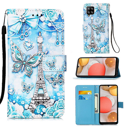 Leather Case Stands Fashionable Pattern Flip Cover Holder Y02B for Samsung Galaxy A42 5G Mint Blue