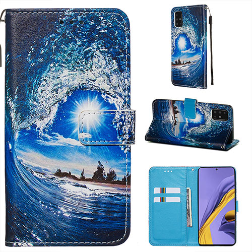 Leather Case Stands Fashionable Pattern Flip Cover Holder Y02B for Samsung Galaxy A51 5G Navy Blue