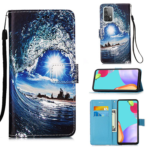 Leather Case Stands Fashionable Pattern Flip Cover Holder Y02B for Samsung Galaxy A52 5G Navy Blue