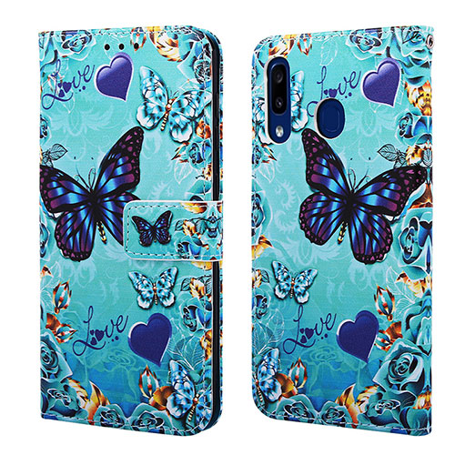Leather Case Stands Fashionable Pattern Flip Cover Holder Y02B for Samsung Galaxy M10S Sky Blue