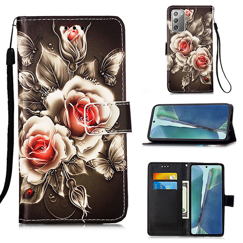 Leather Case Stands Fashionable Pattern Flip Cover Holder Y02B for Samsung Galaxy Note 20 5G Black
