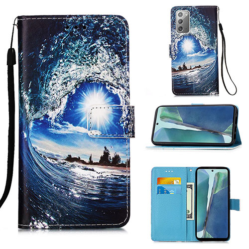 Leather Case Stands Fashionable Pattern Flip Cover Holder Y02B for Samsung Galaxy Note 20 5G Navy Blue