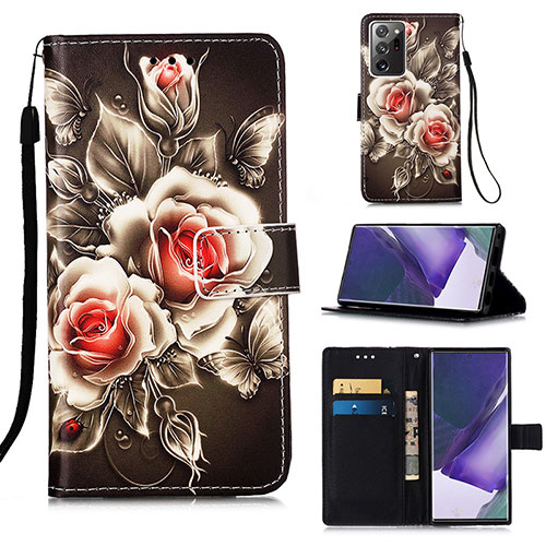 Leather Case Stands Fashionable Pattern Flip Cover Holder Y02B for Samsung Galaxy Note 20 Ultra 5G Black