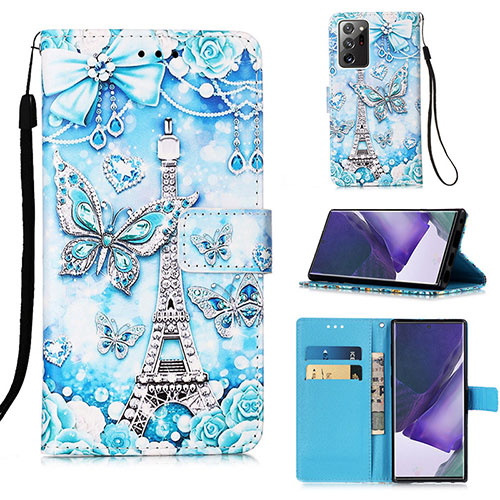 Leather Case Stands Fashionable Pattern Flip Cover Holder Y02B for Samsung Galaxy Note 20 Ultra 5G Mint Blue