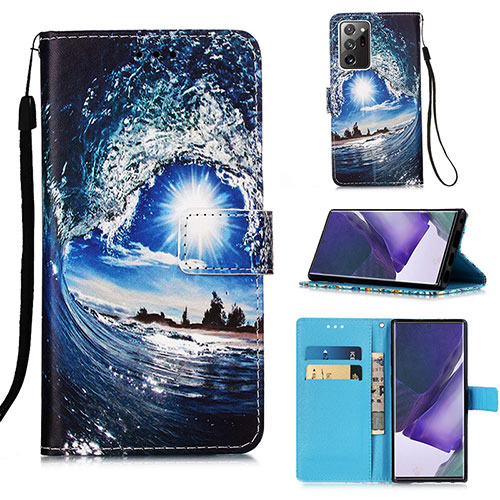 Leather Case Stands Fashionable Pattern Flip Cover Holder Y02B for Samsung Galaxy Note 20 Ultra 5G Navy Blue
