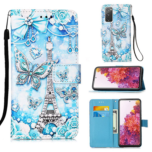 Leather Case Stands Fashionable Pattern Flip Cover Holder Y02B for Samsung Galaxy S20 FE (2022) 5G Mint Blue