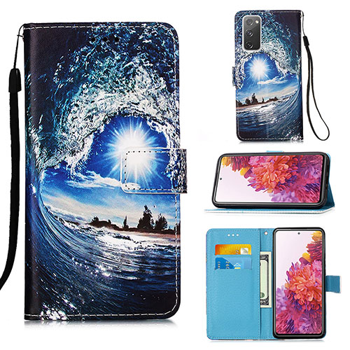 Leather Case Stands Fashionable Pattern Flip Cover Holder Y02B for Samsung Galaxy S20 FE 5G Navy Blue