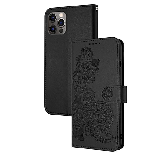 Leather Case Stands Fashionable Pattern Flip Cover Holder Y02X for Apple iPhone 13 Pro Black