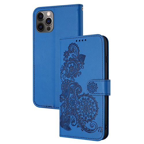Leather Case Stands Fashionable Pattern Flip Cover Holder Y02X for Apple iPhone 13 Pro Blue