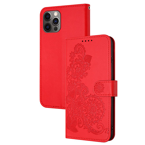 Leather Case Stands Fashionable Pattern Flip Cover Holder Y02X for Apple iPhone 13 Pro Max Red
