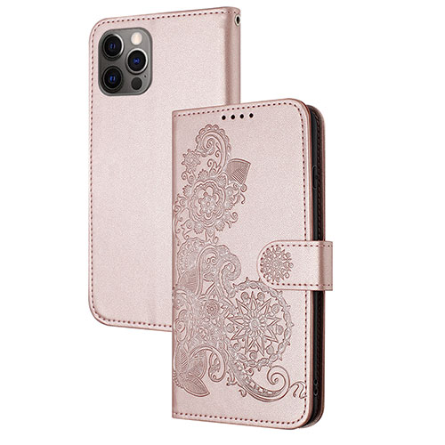 Leather Case Stands Fashionable Pattern Flip Cover Holder Y02X for Apple iPhone 13 Pro Rose Gold