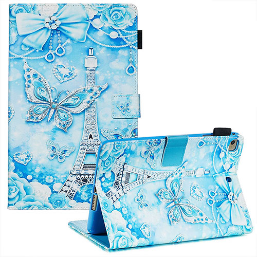 Leather Case Stands Fashionable Pattern Flip Cover Holder Y03B for Apple iPad Mini 5 (2019) Mint Blue