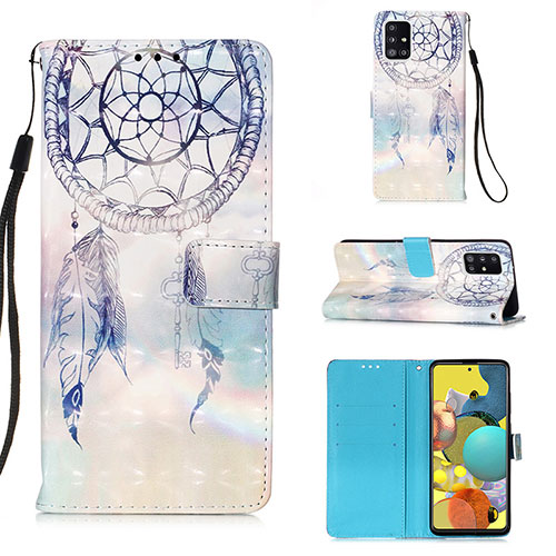 Leather Case Stands Fashionable Pattern Flip Cover Holder Y03B for Samsung Galaxy A51 4G Mint Blue