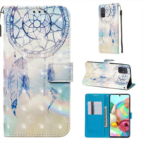 Leather Case Stands Fashionable Pattern Flip Cover Holder Y03B for Samsung Galaxy A71 5G Mint Blue