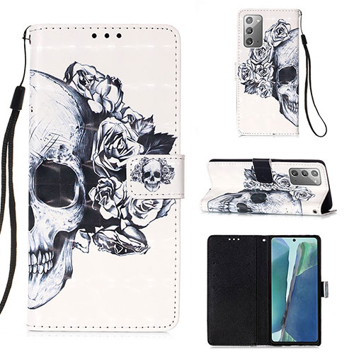 Leather Case Stands Fashionable Pattern Flip Cover Holder Y03B for Samsung Galaxy Note 20 5G Black