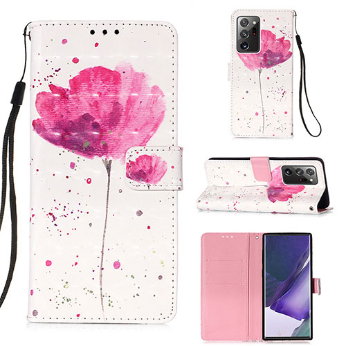 Leather Case Stands Fashionable Pattern Flip Cover Holder Y03B for Samsung Galaxy Note 20 Ultra 5G Pink