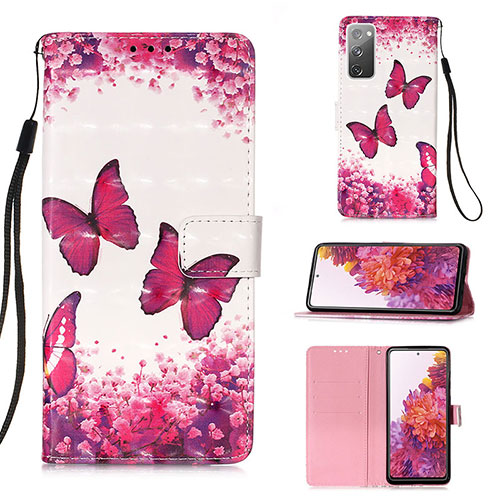 Leather Case Stands Fashionable Pattern Flip Cover Holder Y03B for Samsung Galaxy S20 FE (2022) 5G Hot Pink