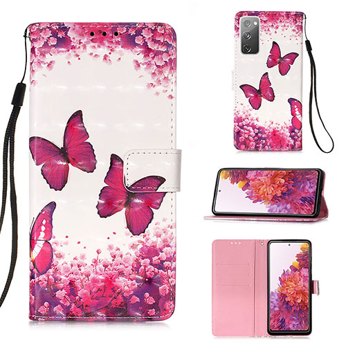 Leather Case Stands Fashionable Pattern Flip Cover Holder Y03B for Samsung Galaxy S20 Lite 5G Hot Pink