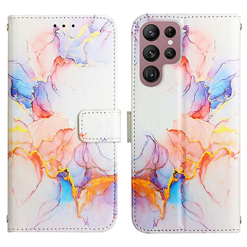 Leather Case Stands Fashionable Pattern Flip Cover Holder Y03B for Samsung Galaxy S21 Ultra 5G Colorful