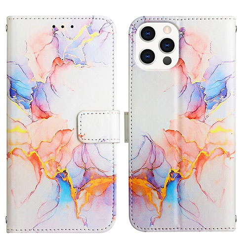 Leather Case Stands Fashionable Pattern Flip Cover Holder Y04B for Apple iPhone 14 Pro Max Blue