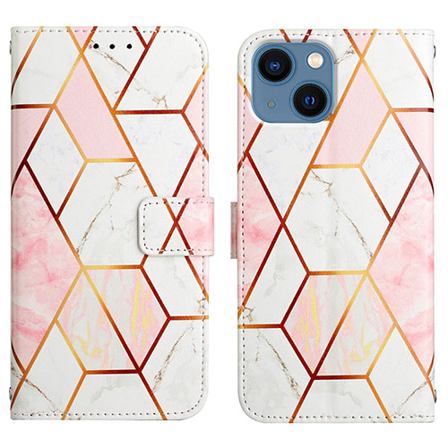 Leather Case Stands Fashionable Pattern Flip Cover Holder Y04B for Apple iPhone 14 White