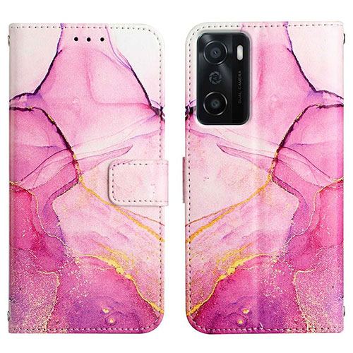 Leather Case Stands Fashionable Pattern Flip Cover Holder Y04B for Oppo A55S 5G Hot Pink