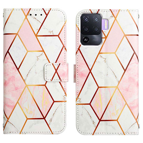 Leather Case Stands Fashionable Pattern Flip Cover Holder Y04B for Oppo F19 Pro White