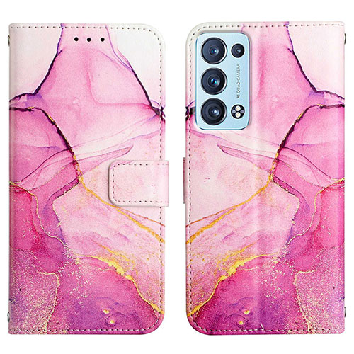 Leather Case Stands Fashionable Pattern Flip Cover Holder Y04B for Oppo Reno6 Pro+ Plus 5G Hot Pink