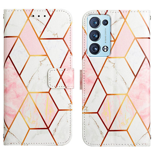 Leather Case Stands Fashionable Pattern Flip Cover Holder Y04B for Oppo Reno6 Pro+ Plus 5G White