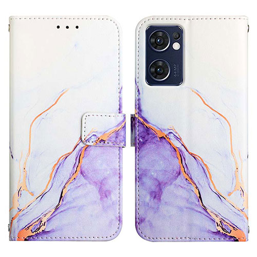 Leather Case Stands Fashionable Pattern Flip Cover Holder Y04B for Oppo Reno7 5G Purple